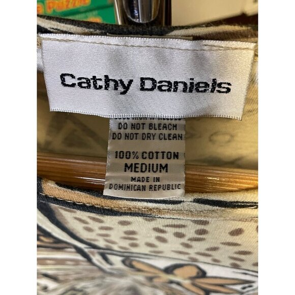 Vintage 90s Cathy Daniels Brown Patterned Round Neck Short Sleeve Top Sz M - Picture 4 of 6